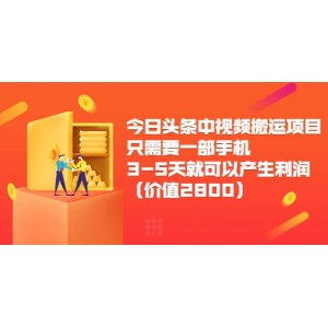 今日頭條中視頻搬運項目，只需要一部手機(jī)3-5天就可以產(chǎn)生利潤（價值2800）