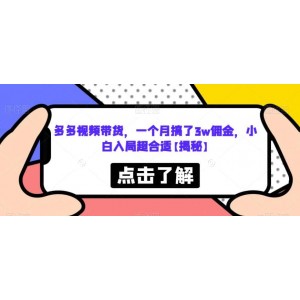 多多視頻帶貨，一個(gè)月搞了3w傭金，小白入局超合適【揭秘】