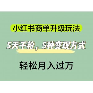 小紅書商單升級玩法，5天千粉，5種變現(xiàn)渠道，輕松月入1萬