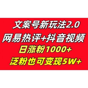 文案號突破：網(wǎng)易熱評與抖音文案的完美結(jié)合，一天吸粉1000+，多種變現(xiàn)方式，泛粉也能創(chuàng)造價值！