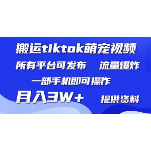 輕松搬運(yùn)Tiktok萌寵視頻，僅需一部手機(jī)，全平臺通用，月賺3W+不是夢