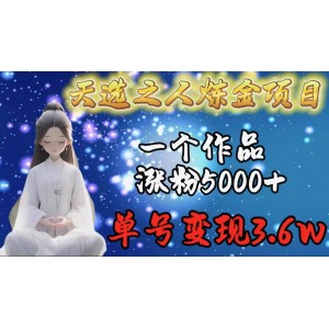 天選之人專屬煉金項目，單部作品粉絲激增5000+，單號輕松變現(xiàn)高達(dá)3.6萬元